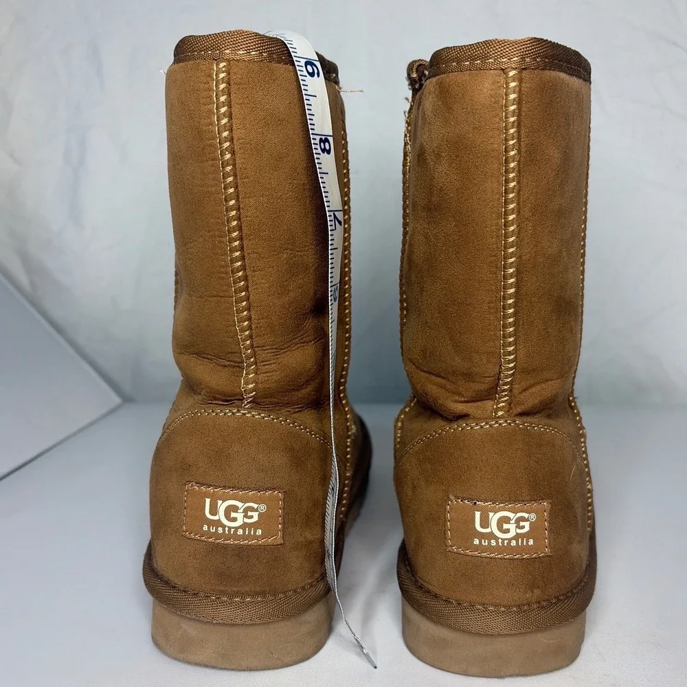 UGG Australia Classic Mid Calf Boots Camel Brown Faux Shearling Lined Size 7